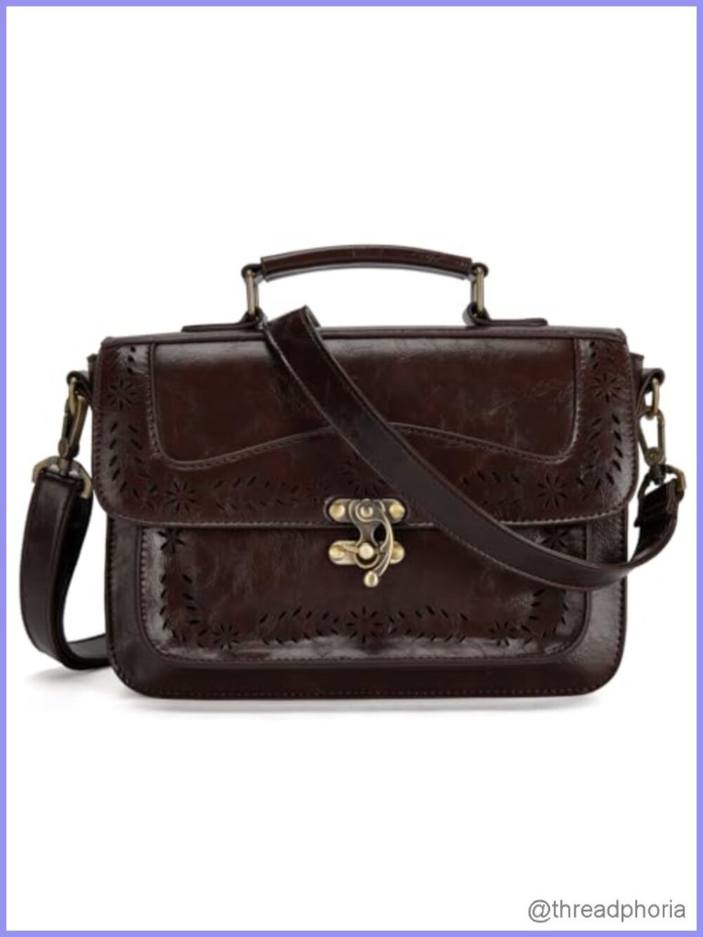 Women PU Leather Satchel Crossbody Bag Vintage College Messenger Work Purse